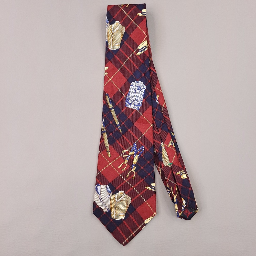 Tommy Hilfiger Silk Necktie Mens Red Blue Plaid Shirt Hat  Meanswear Novelty